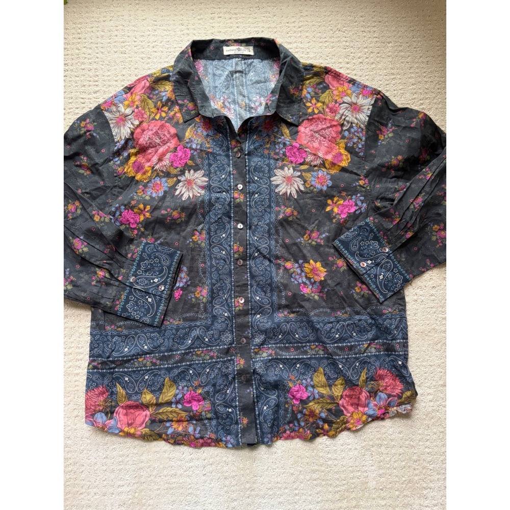 Natural Life Button Down L Floral Paisley 100% Cotton Boho Botanical Whimsigoth - Picture 1 of 6